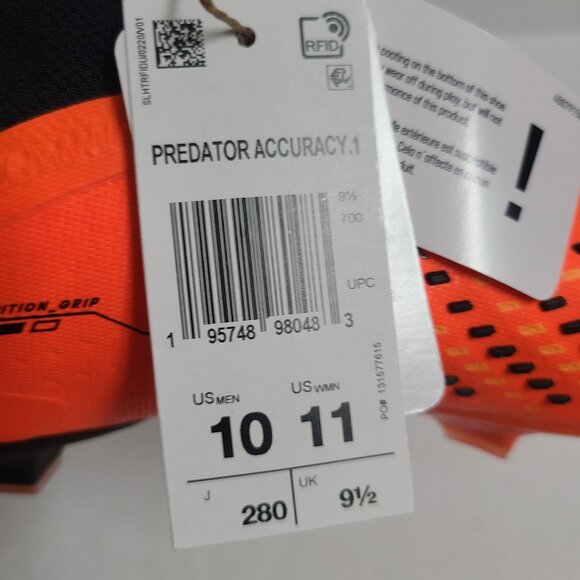 Adidas Predator Accuracy.1 Pro Soccer Cleats GW4625 Size 10 Orange main image 8